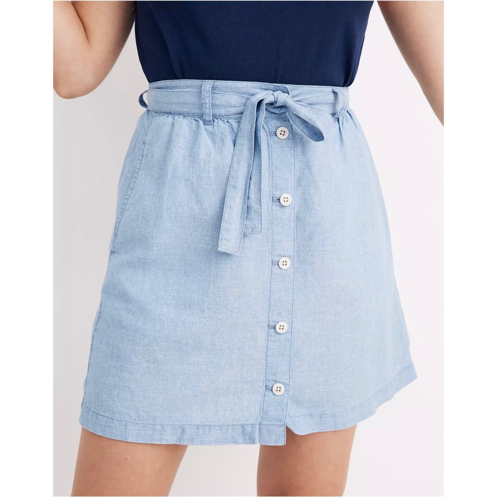 Madewell chambray front button mini skirt